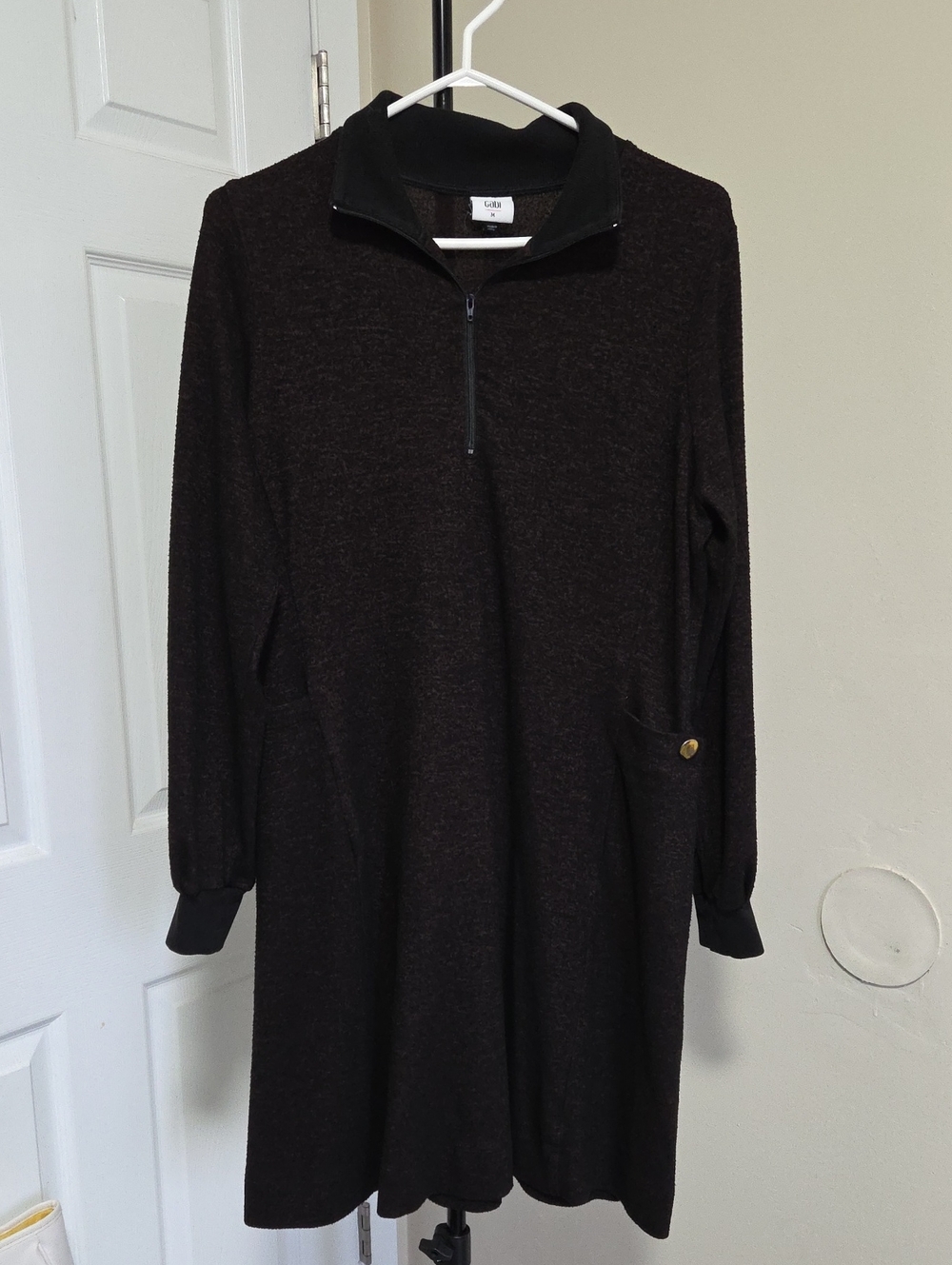 CAbi Long-Sleeve Zip-Front Knit Dress in Dark Purple